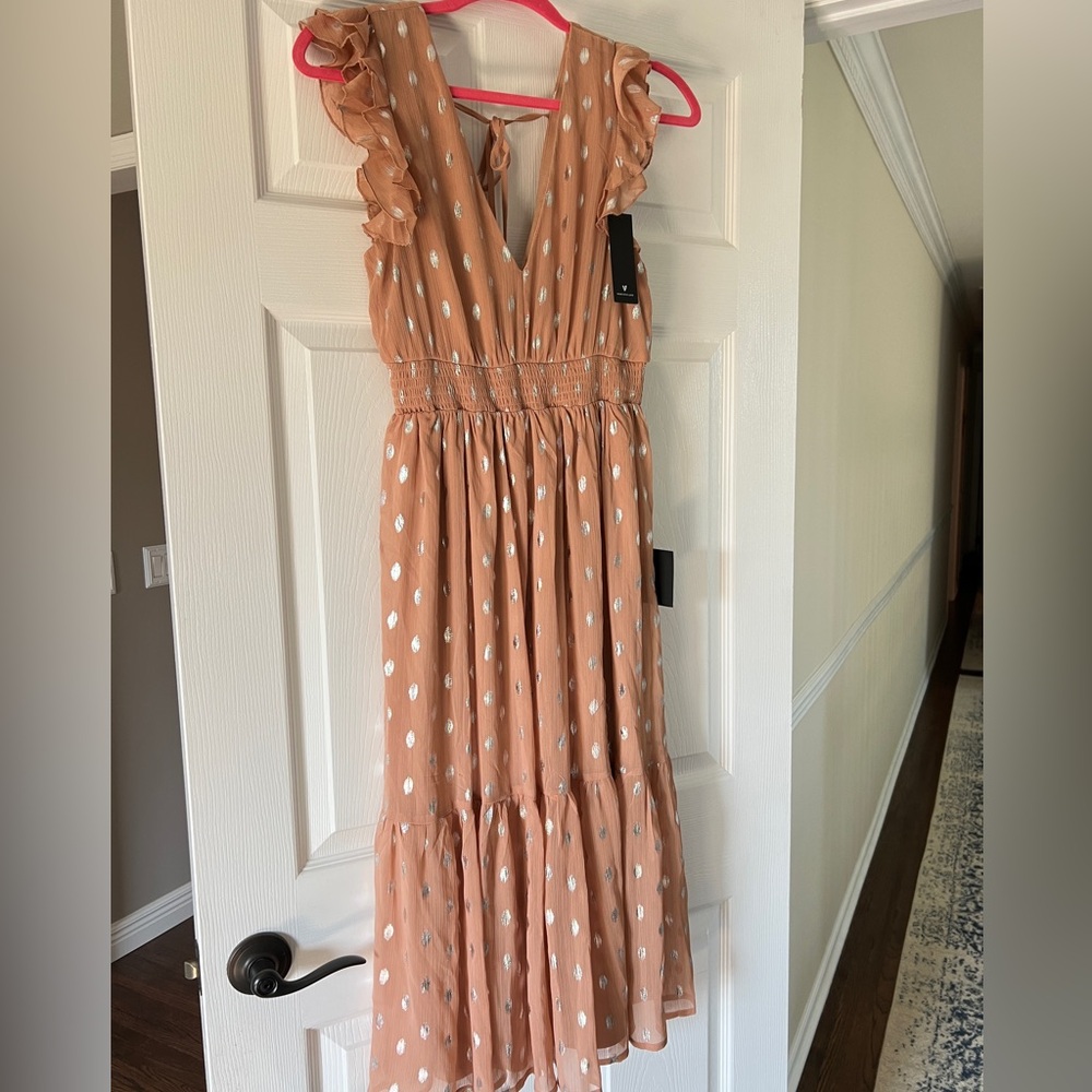 Lulus mauve midi dress with silver dots- size SMALL